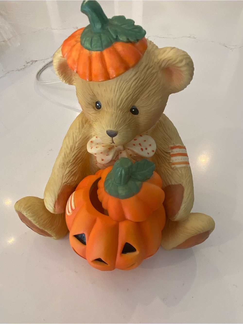 Vintage Halloween Bear Pumpkin Nightlight By Enesco 1994 Works 8” - Picture 2 of 12